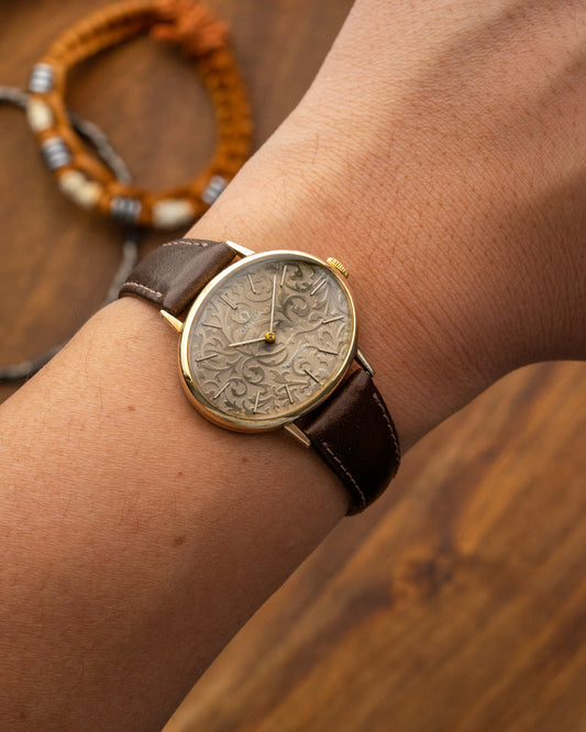 Omega Geneve Oval Brown "Floral" dial Gold Ref. 511.417 (Cal. 625)