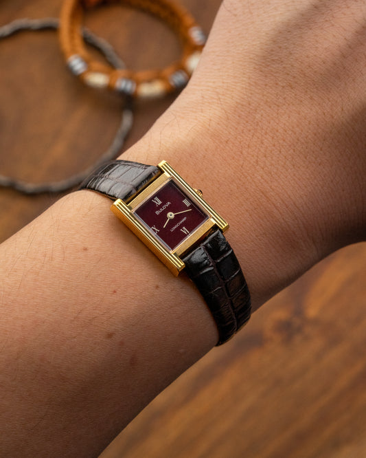 Bulova Tank Mini “Longchamp” Burgundy dial Ref. 12034