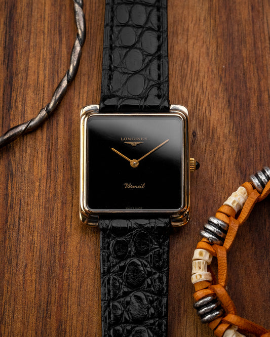 Longines Vermeil Square "Gondolo" Black dial 925 Silver Case Ref. 4183 (Cal. 847.3)