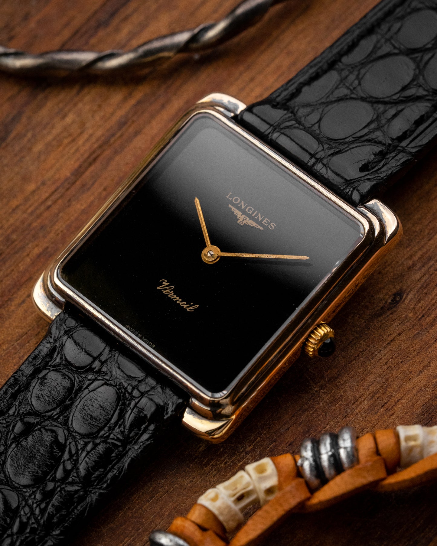 Longines Vermeil Square "Gondolo" Black dial 925 Silver Case Ref. 4183 (Cal. 847.3)