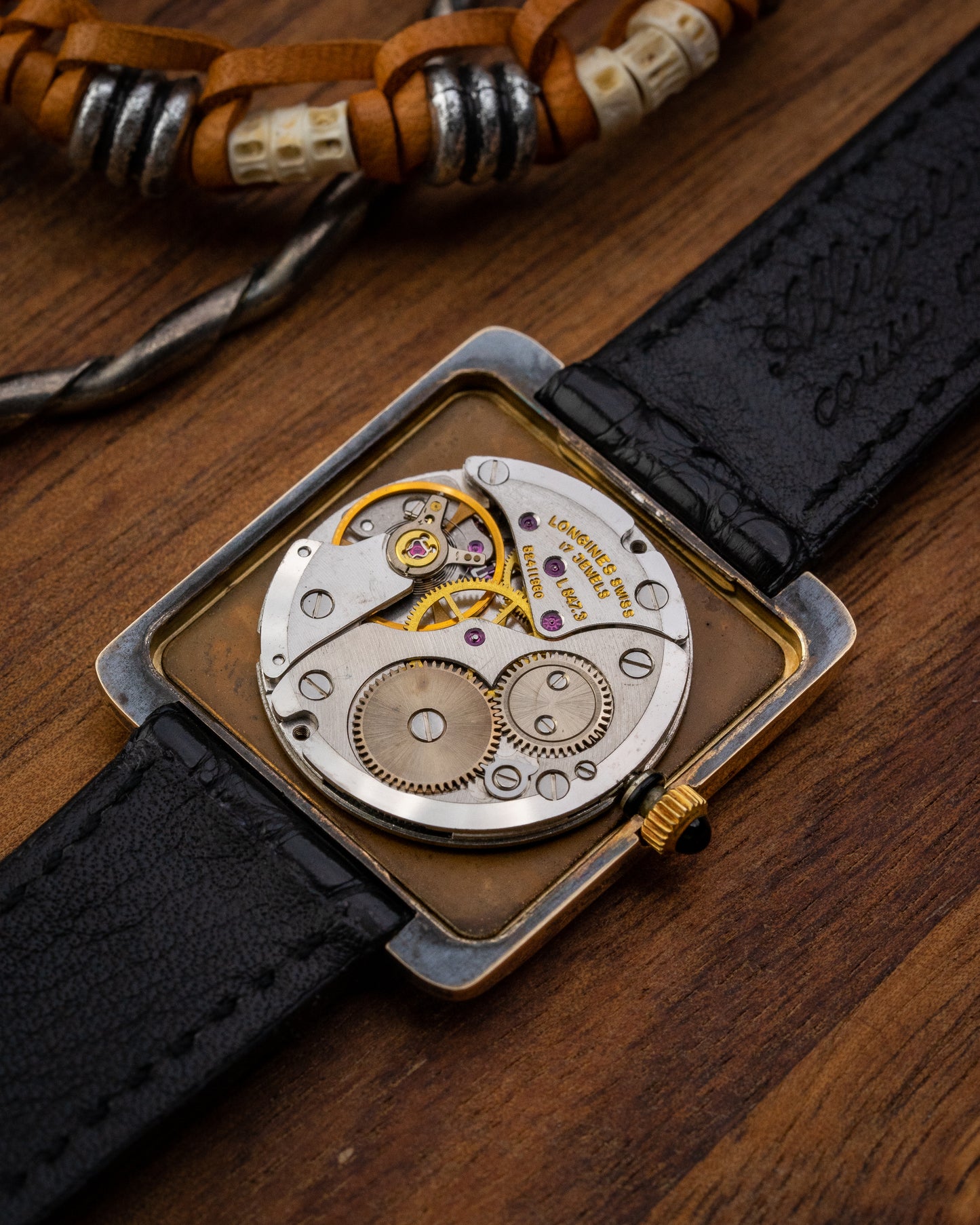 Longines Vermeil Square "Gondolo" Black dial 925 Silver Case Ref. 4183 (Cal. 847.3)