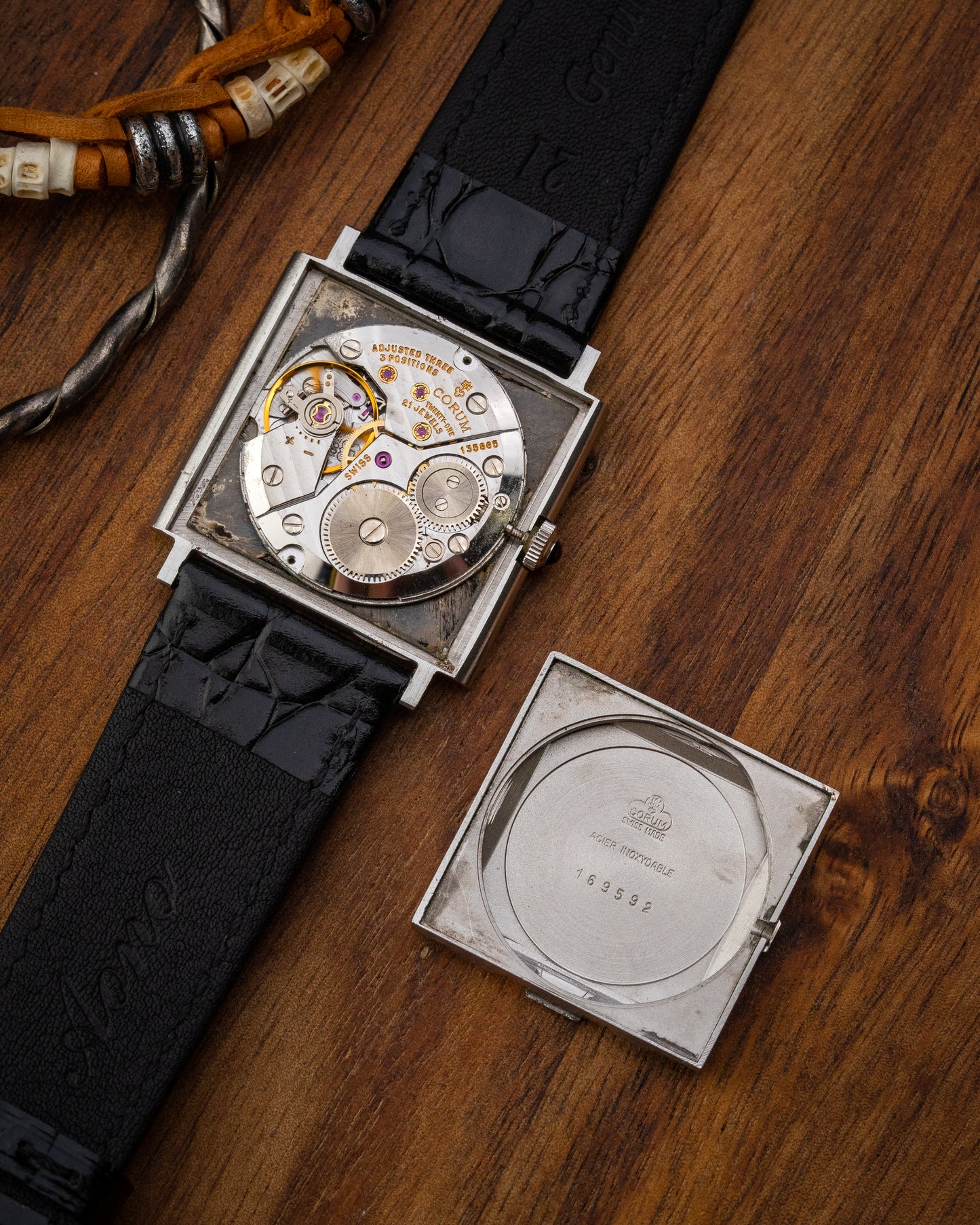 Corum Peseux Square Grey Linen dial Ref. 57155 (Cal. 7001)