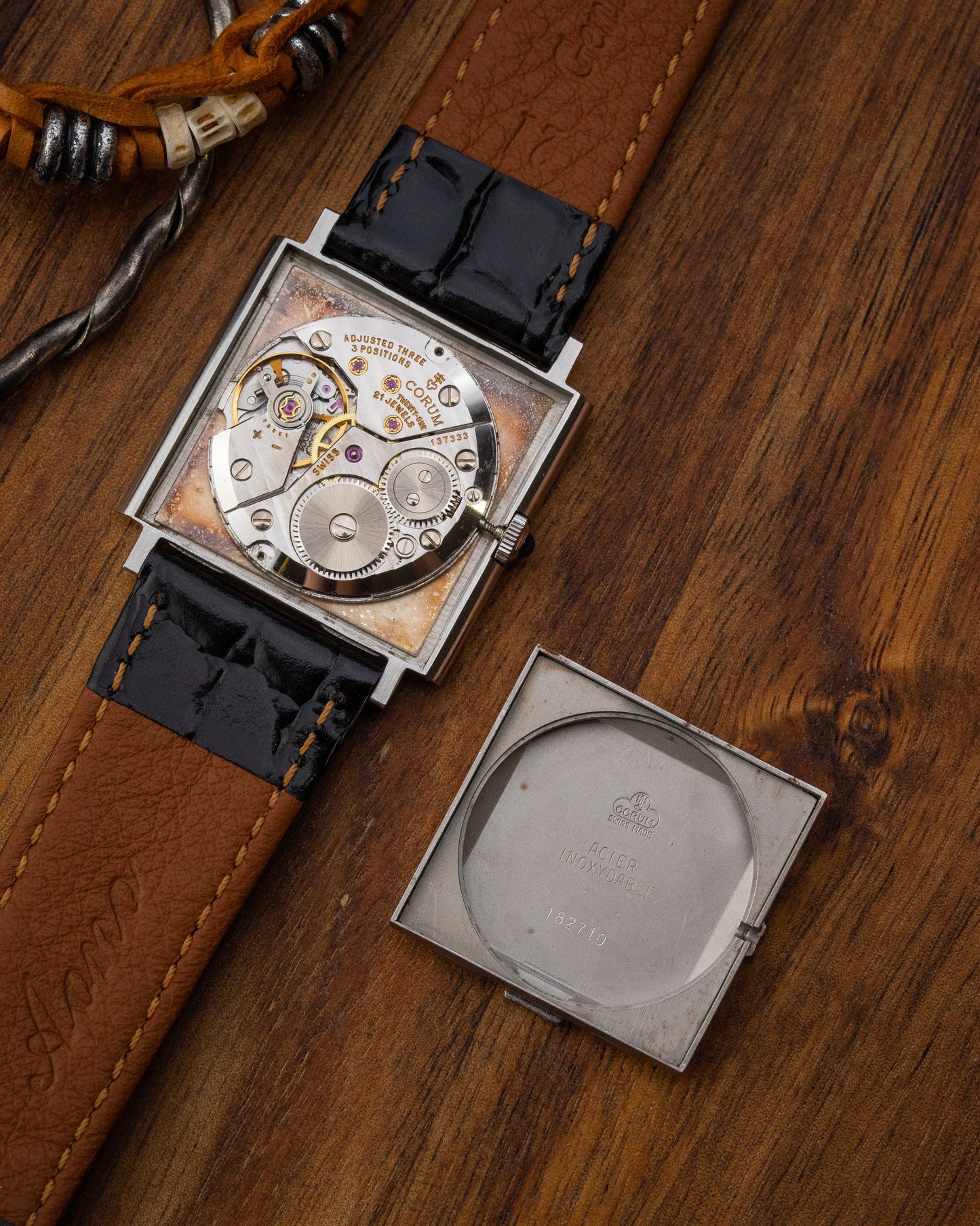 Corum Peseux Square Linen dial Ref. 57155 (Cal. 7001)
