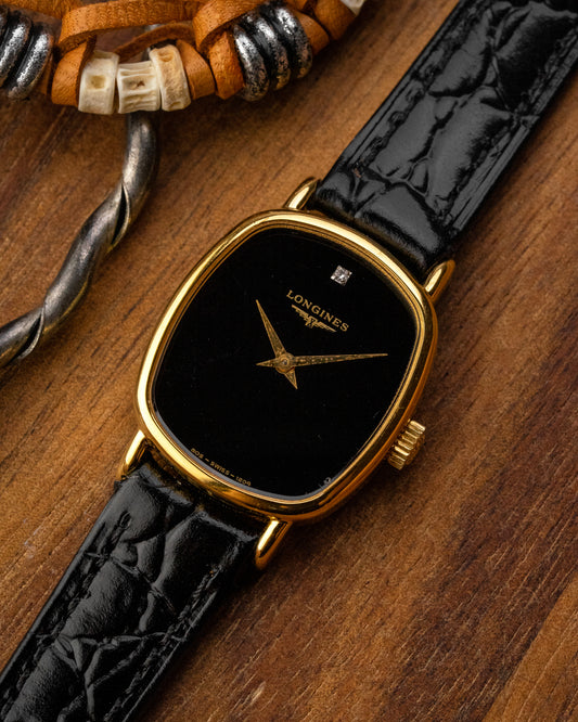 Longines Ellipse Mini "Diamond Pip" Black dial Gold Ref. 1204 (Cal. 5602)