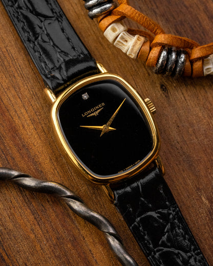 Longines Ellipse Mini "Diamond Pip" Black dial Gold Ref. 1204 (Cal. 5602)
