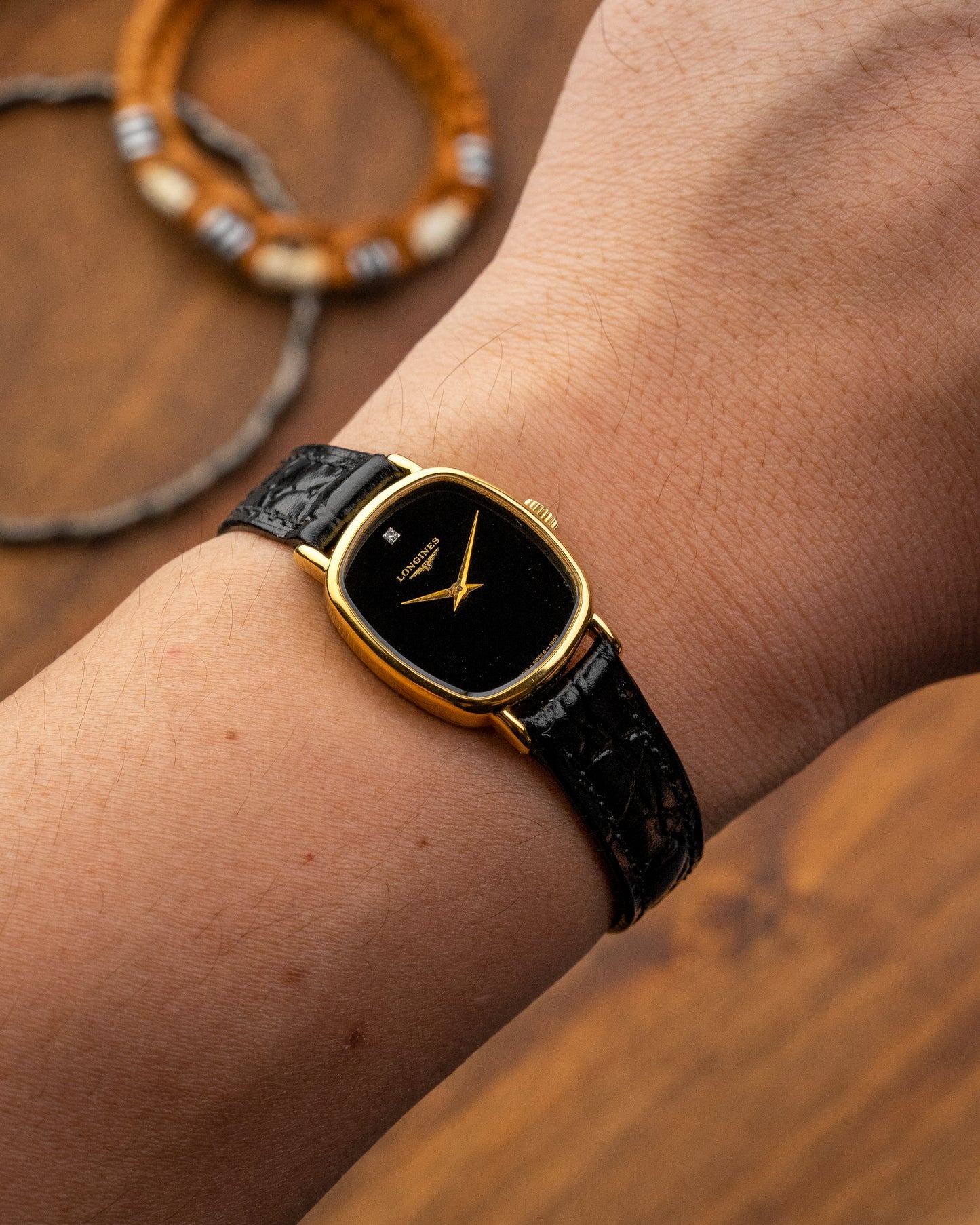 Longines Ellipse Mini "Diamond Pip" Black dial Gold Ref. 1204 (Cal. 5602)