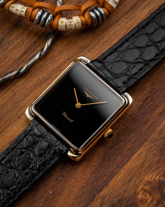 Longines Vermeil Square "Gondolo" Black dial 925 Silver Case Ref. 4183 (Cal. 847.3)