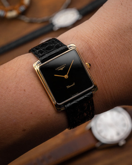 Longines Vermeil Square "Gondolo" Black dial 925 Silver Case Ref. 4183 (Cal. 847.3)