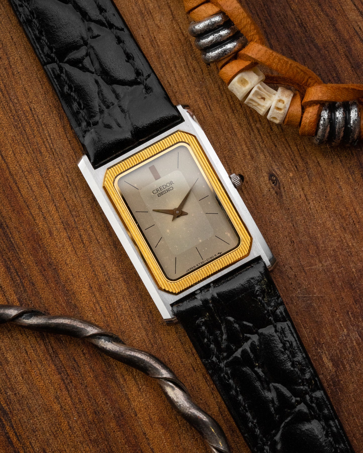 Credor Seiko "Tank" 14KT Gold Bezel 6730-5100