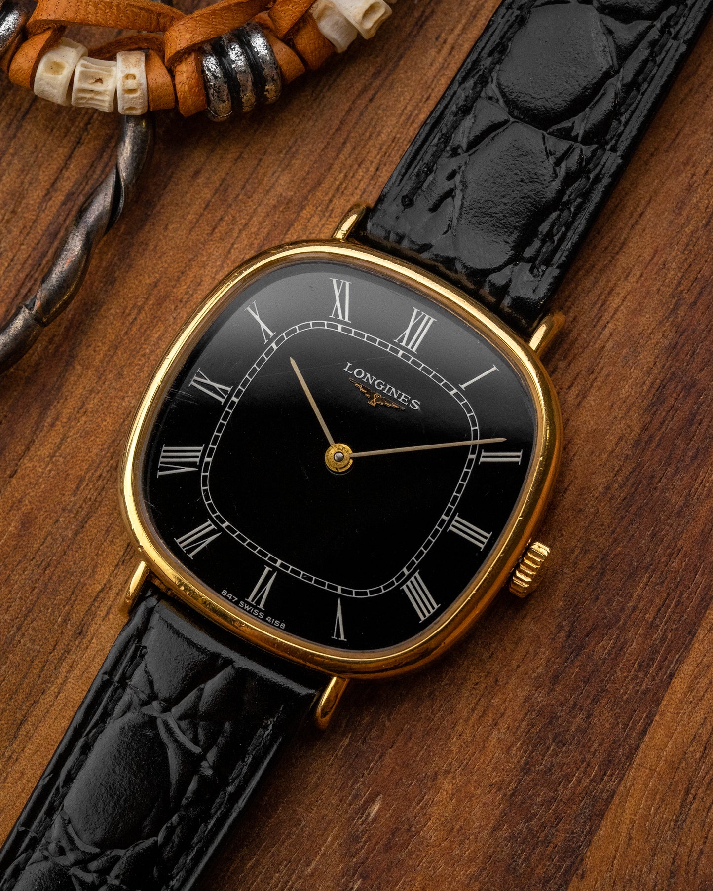 Longines Square "Cushion" Black Roman dial Gold Ref. 4158 (Cal. 847.4)