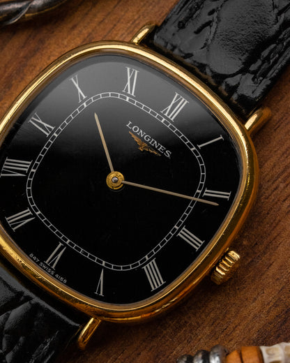 Longines Square "Cushion" Black Roman dial Gold Ref. 4158 (Cal. 847.4)