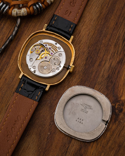 Longines Square "Cushion" Black Roman dial Gold Ref. 4158 (Cal. 847.4)