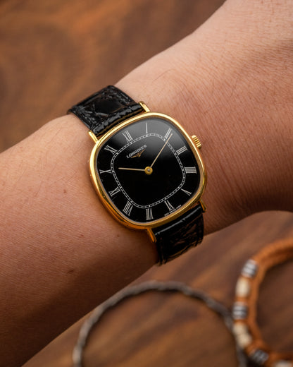 Longines Square "Cushion" Black Roman dial Gold Ref. 4158 (Cal. 847.4)