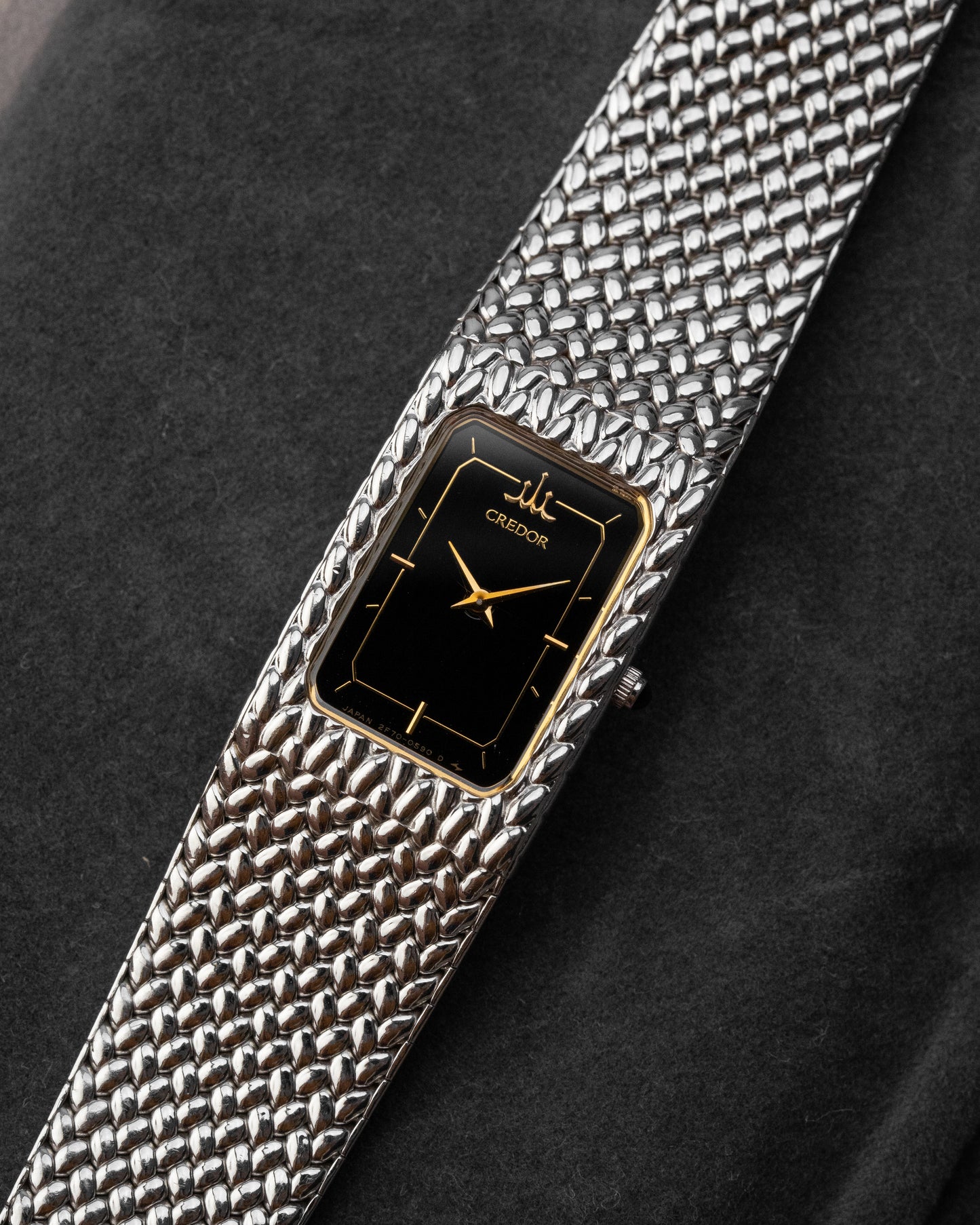 Credor Seiko Rectangular Black dial Ref. 2F70-5340 (Full Set)