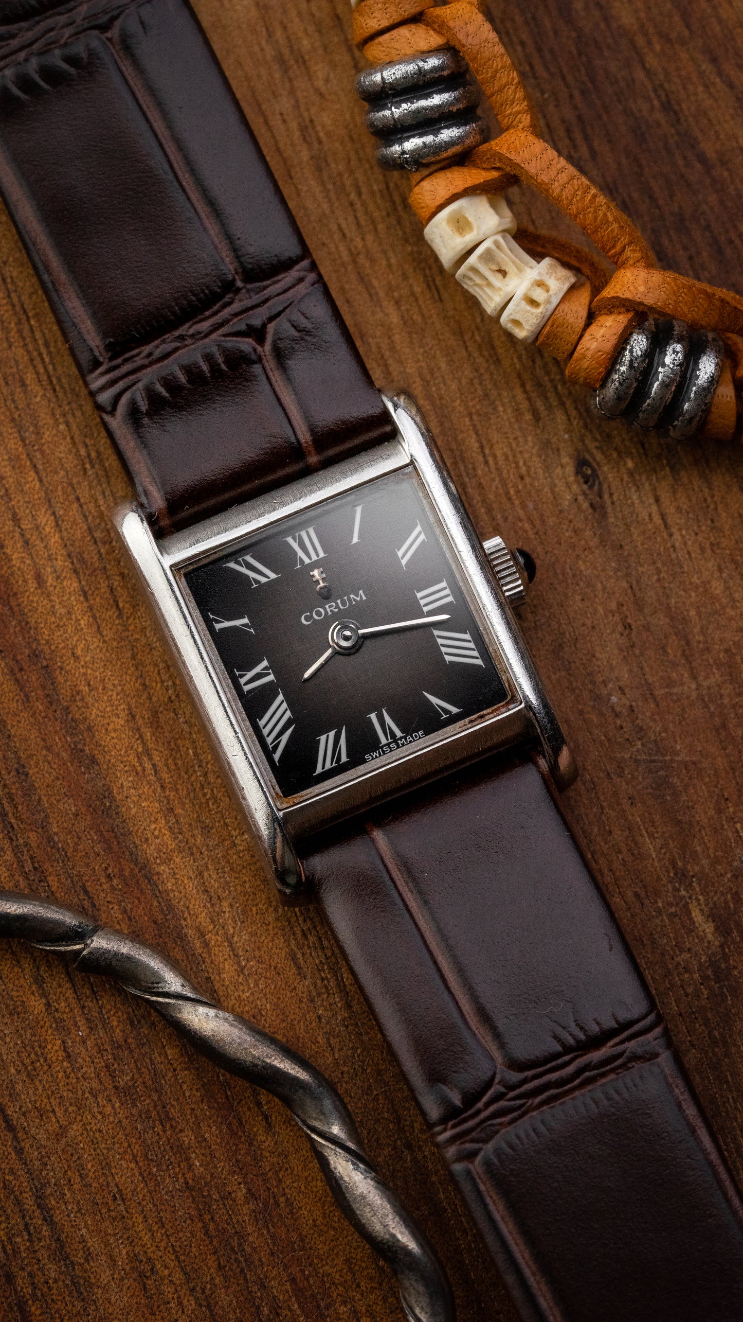 Corum "Tank" Brown Gradient Roman dial Ladies Ref. 15158 (Cal. ETA 2412)