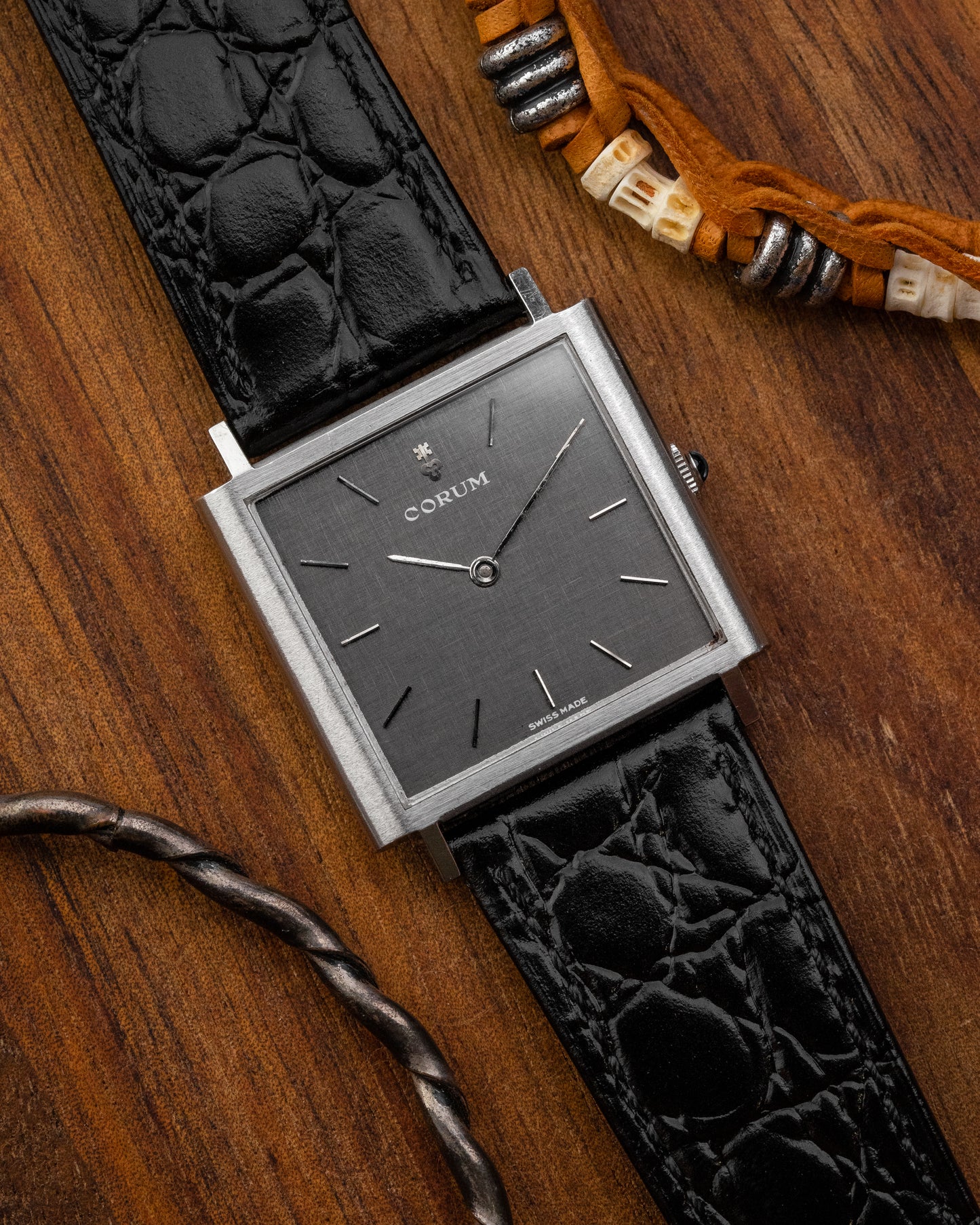 Corum Peseux Square Grey Linen dial Ref. 57155 (Cal. 7001)
