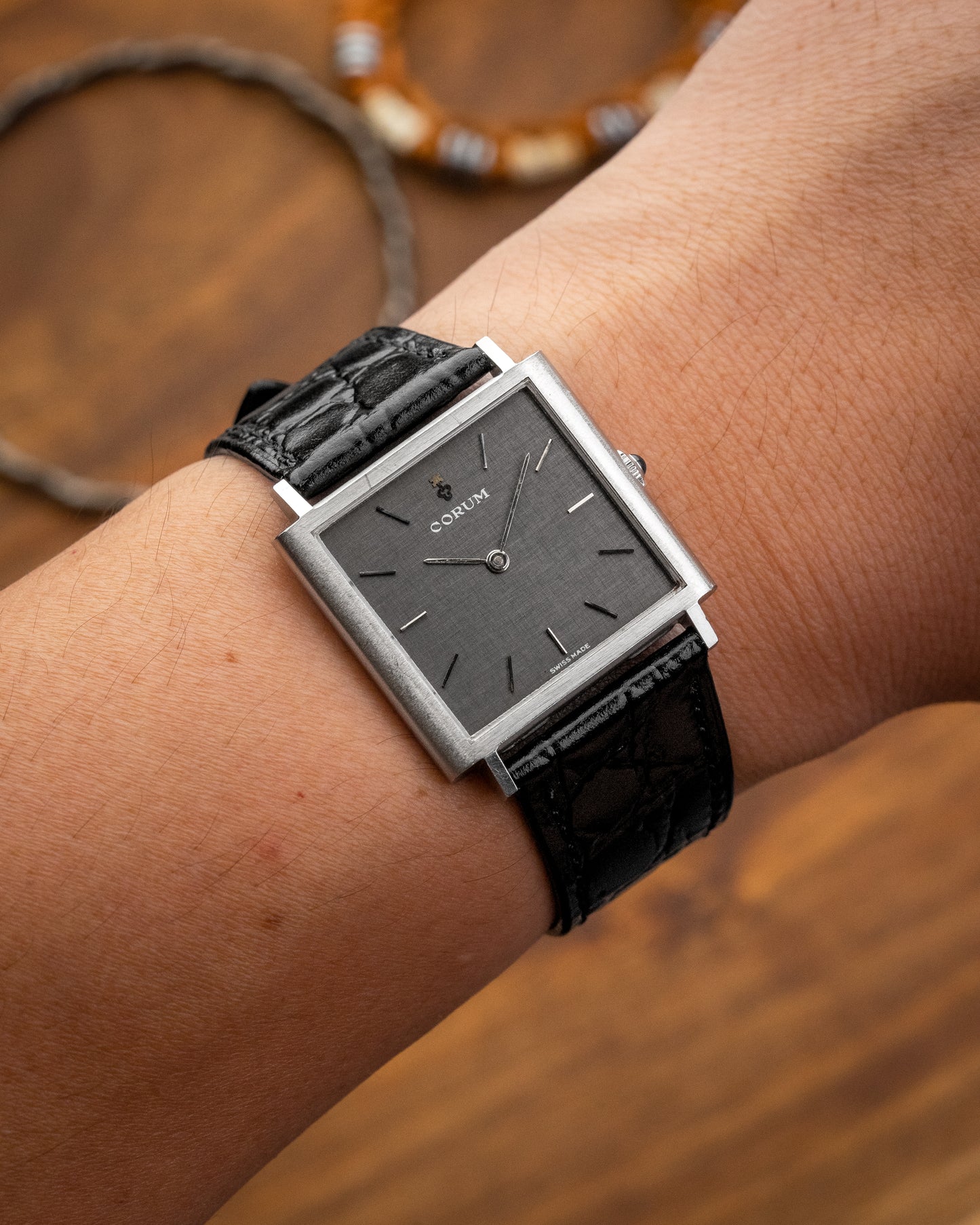 Corum Peseux Square Grey Linen dial Ref. 57155 (Cal. 7001)