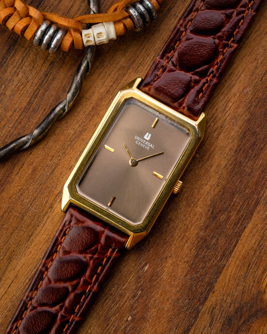 Universal Geneve Rectangular Bronze Sunburst dial Gold Ref. 542128 (Cal. 42)