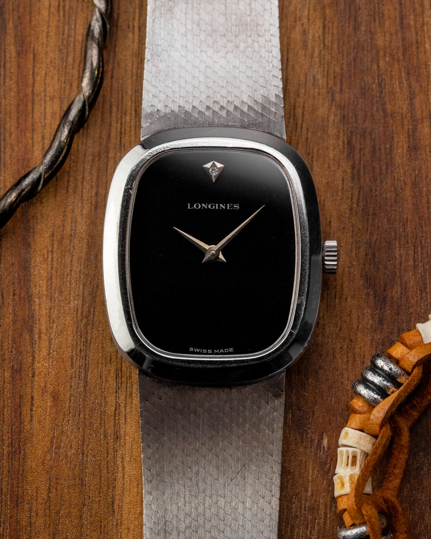 Longines Ellipse "Diamond Pip" Black dial 0.800 Silver Integrated Bracelet Ref. 3008 (Cal. L847.3)