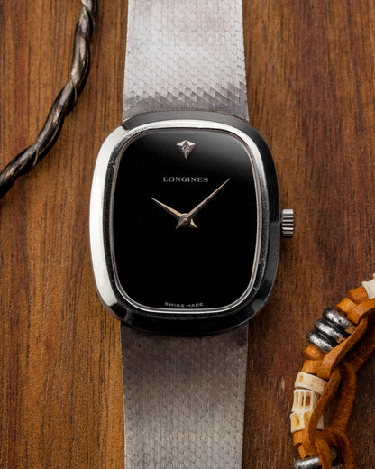 Longines Ellipse "Diamond Pip" Black dial 0.800 Silver Integrated Bracelet Ref. 3008 (Cal. L847.3)