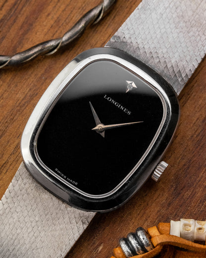 Longines Ellipse "Diamond Pip" Black dial 0.800 Silver Integrated Bracelet Ref. 3008 (Cal. L847.3)