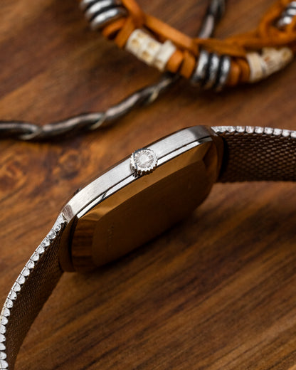 Longines Ellipse "Diamond Pip" Black dial 0.800 Silver Integrated Bracelet Ref. 3008 (Cal. L847.3)